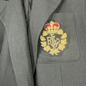 LRL Ralph Lauren VTG Double‎ Breasted Crest Patch Wool Blazer Women's 10 Black